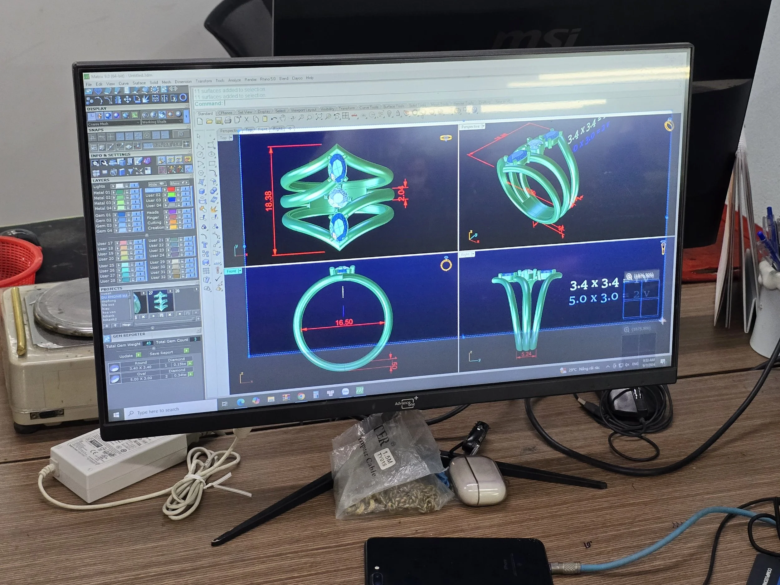 CAD jewelry model on monitor